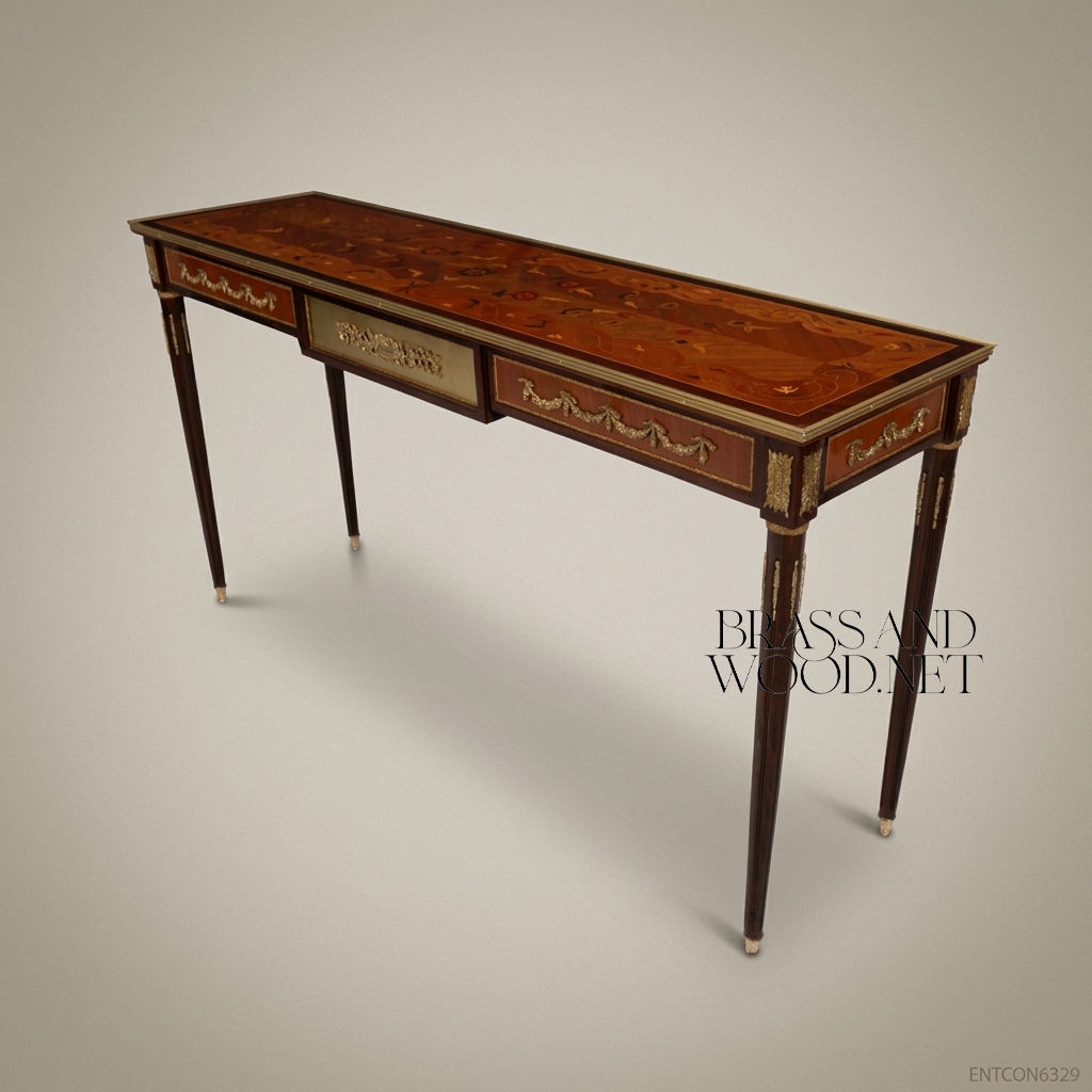 French-Style Brass Mounted Wood Console Table