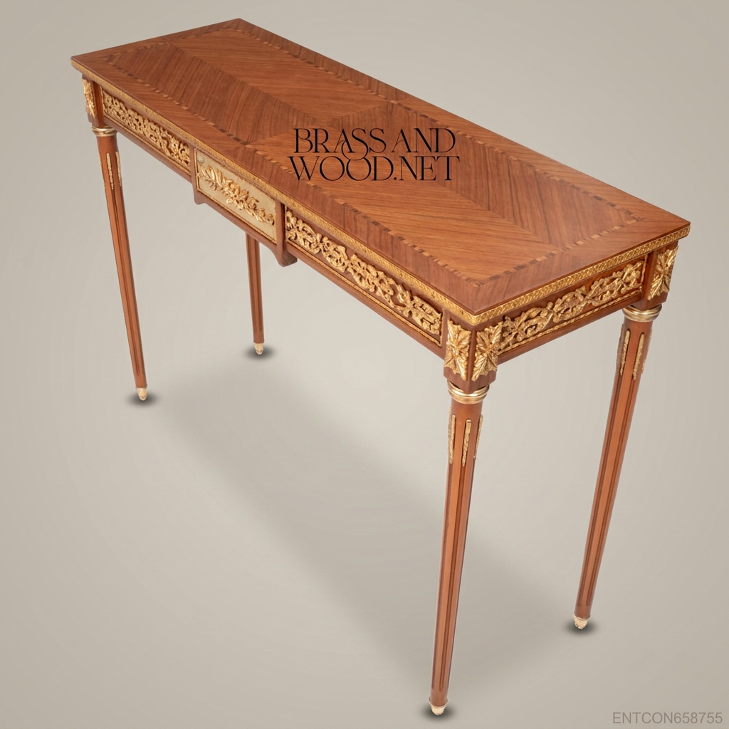 Louis XVI Neoclassical Console Table | Gold-Carved Solid Wood