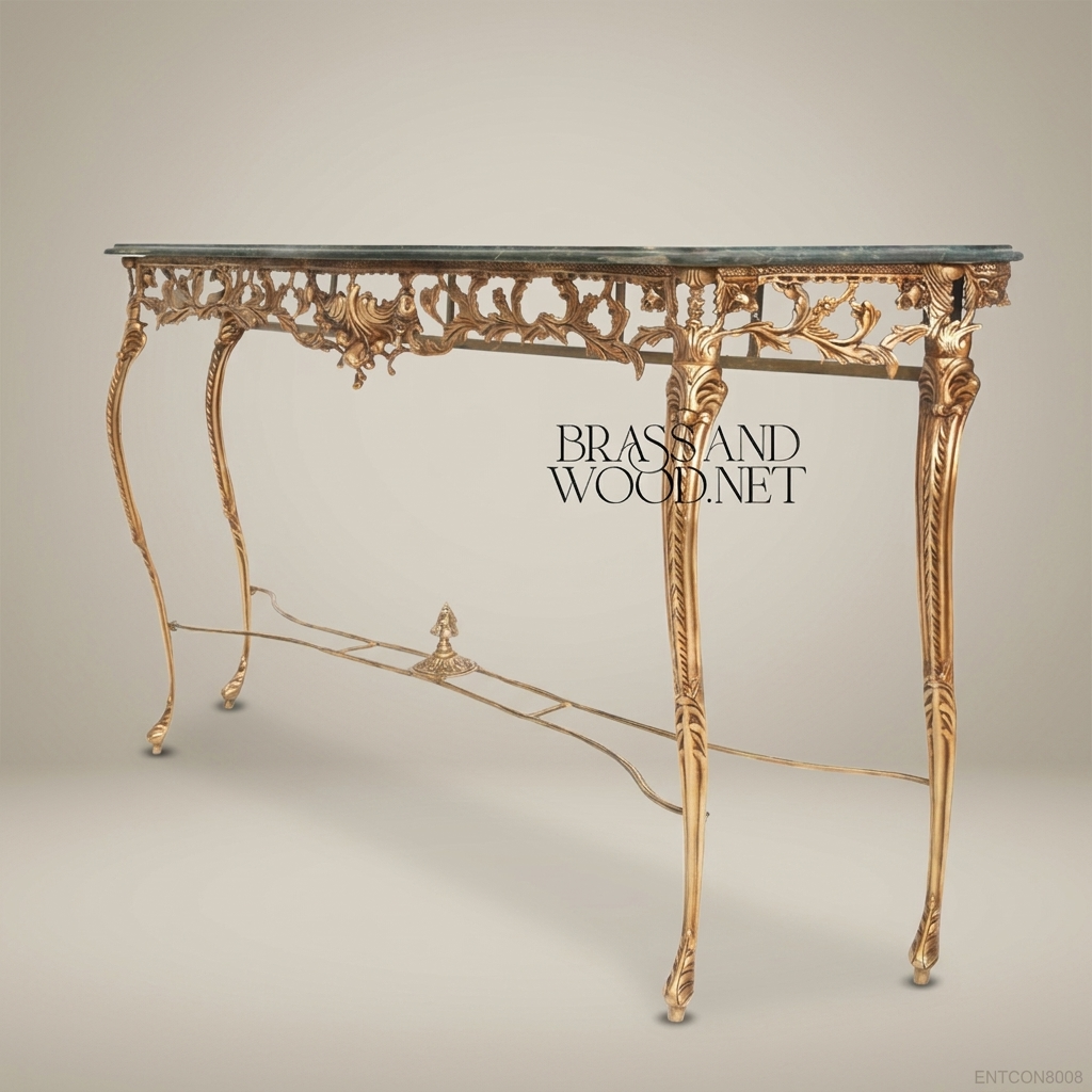 Louis XV Rococo Gold Leaf Console Table with Green Marble Top