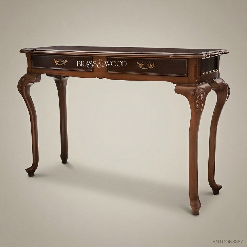 Louis XV Console Table | Walnut Burl Veneer & Antique Brass Hardware