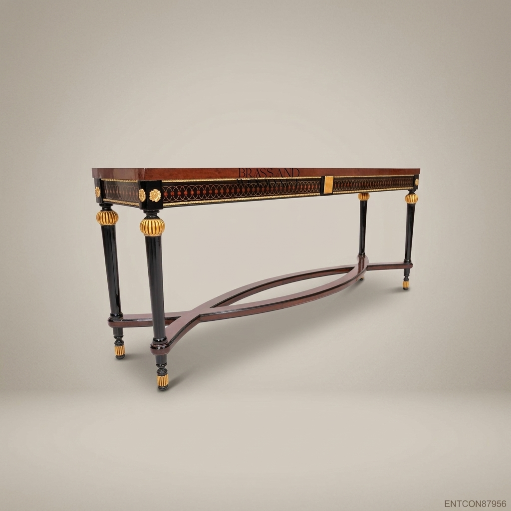 Neoclassical Empire Console Table with Ebonised Legs & Gold Leaf Détails