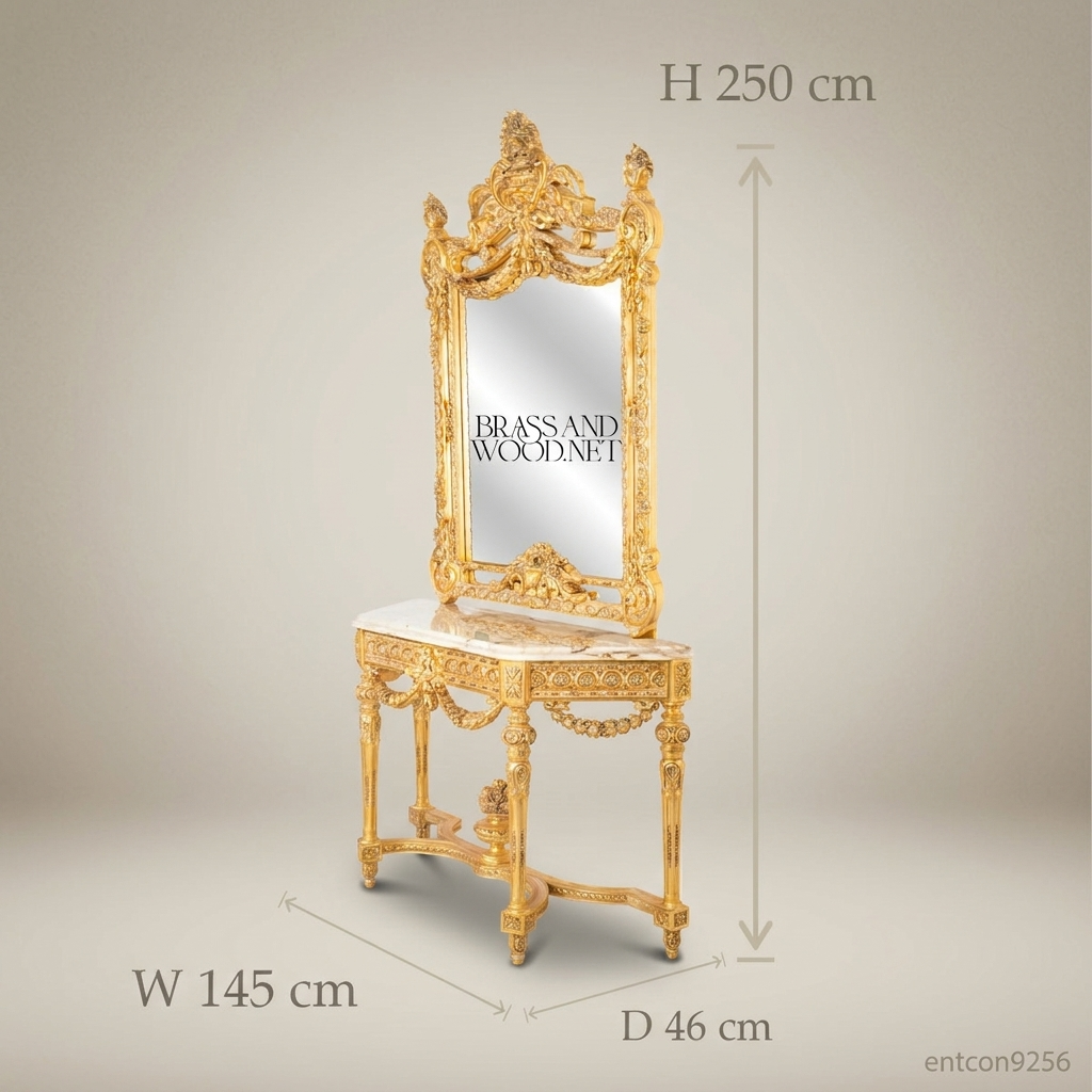 Louis XVI Gilt Console Table with Mirror – Gold Leaf & Marble