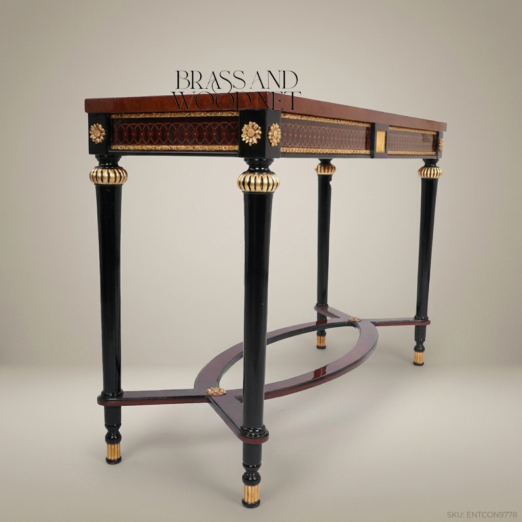Empire Neoclassical Console Table – Ebonised Wood & Gold Leaf Brass Inlay