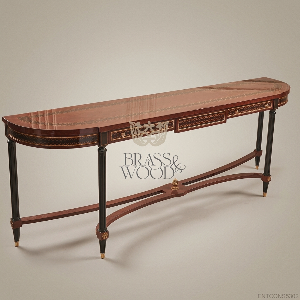 Classic Wooden Console Table with Brass Accents