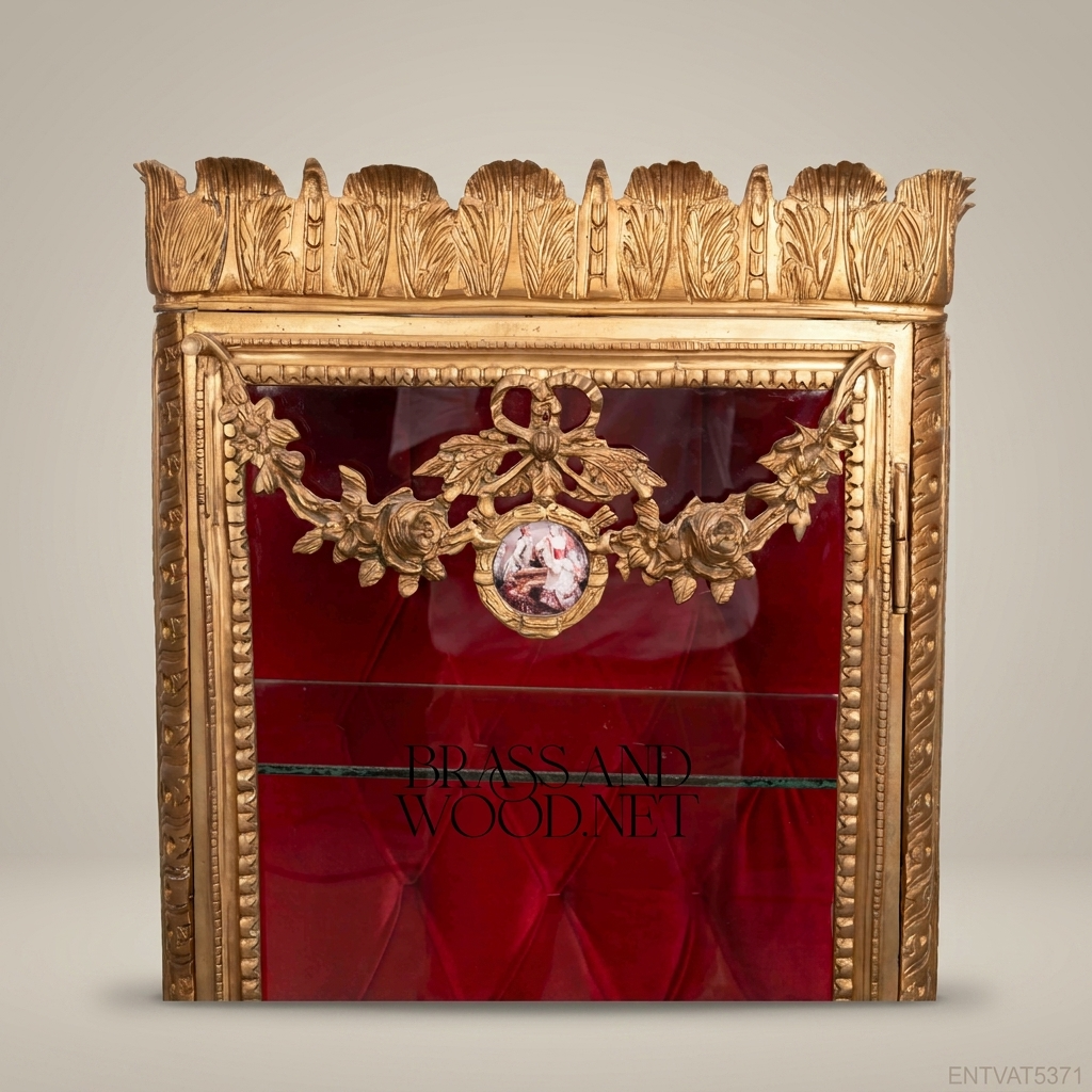 Napoleon III Rococo Revival Gilt Display Vitrine - Crimson Capitonné Interior & Acanthus Crown