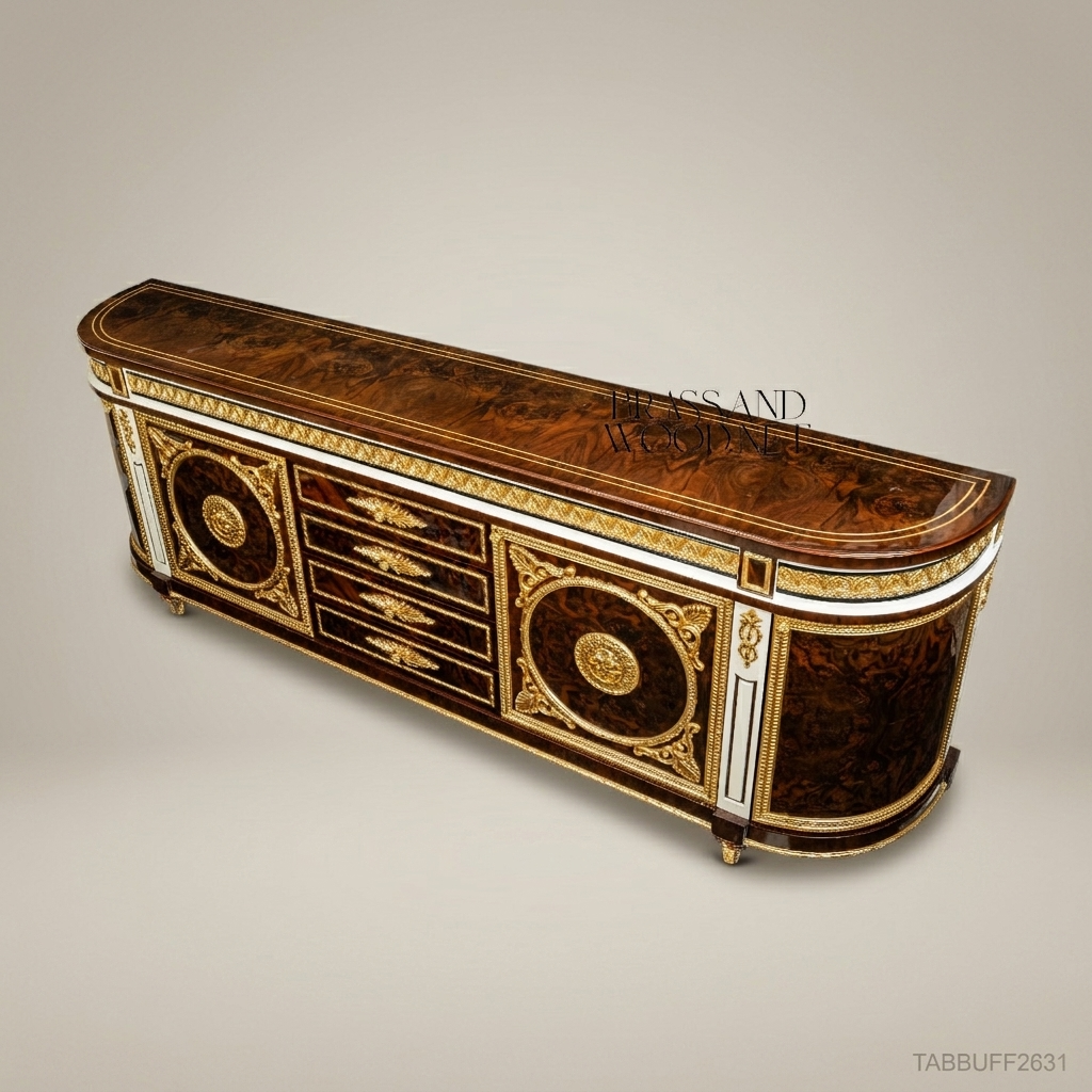 Brass & Wood Louis XVI Burl Wood & Gilt Bronze Buffet
