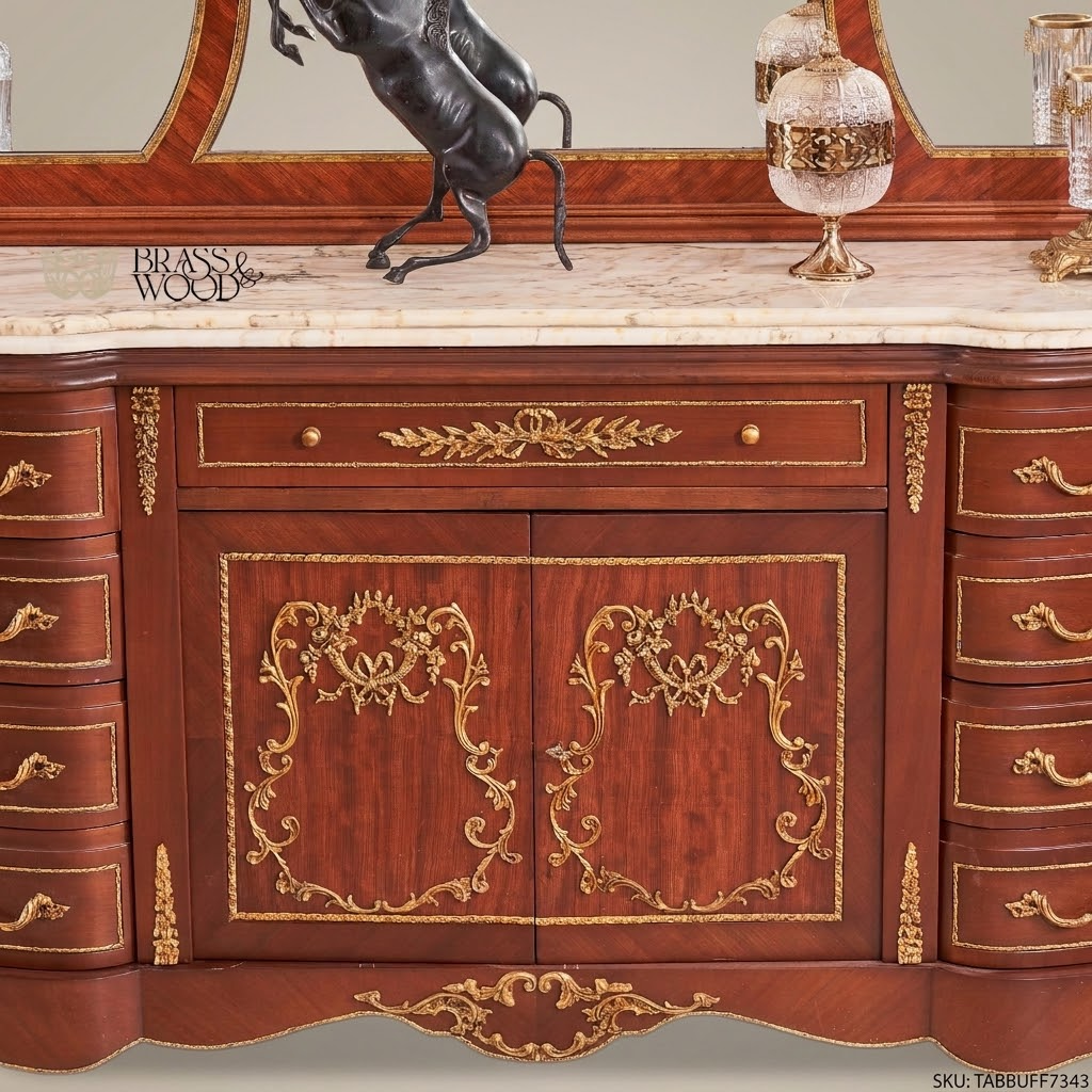 Brass & Wood Classical Ornate Buffet — 600cm