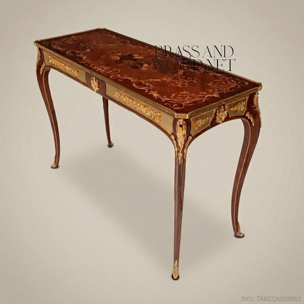 Louis XV Console Table – Marquetry Top & Gilded Bronze Mounts