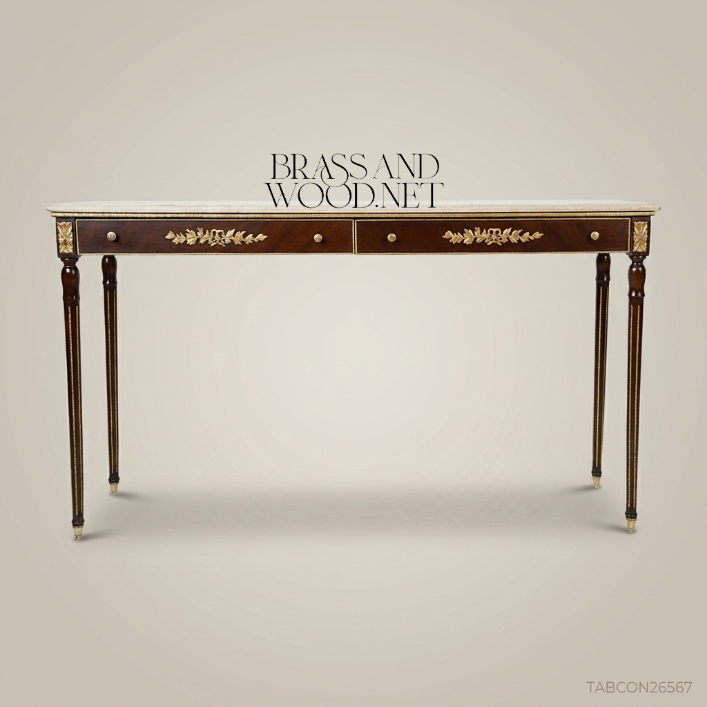 Louis XVI Neoclassical Console Table with Marble Top & Gilt Bronze Ormolu