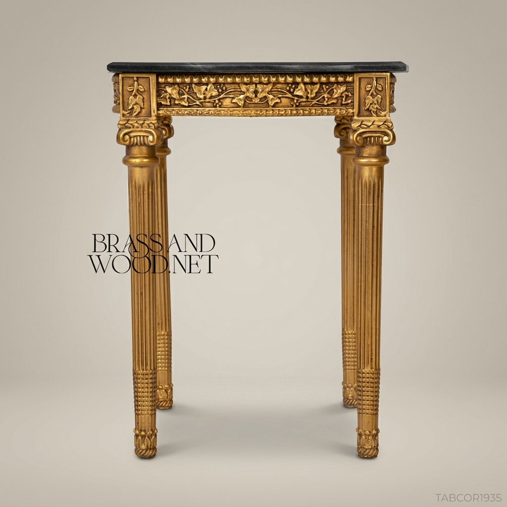 Louis XVI Gilt Carved Salon Set with Black Marble Tables