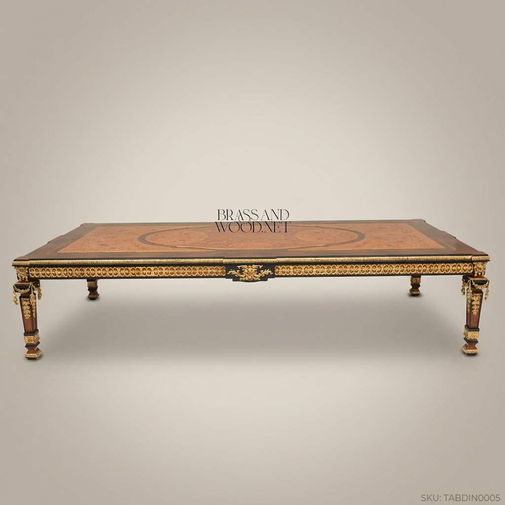 Brass & Wood Empire Marquetry Gilt-Bronze Dining Table — 28 Persons