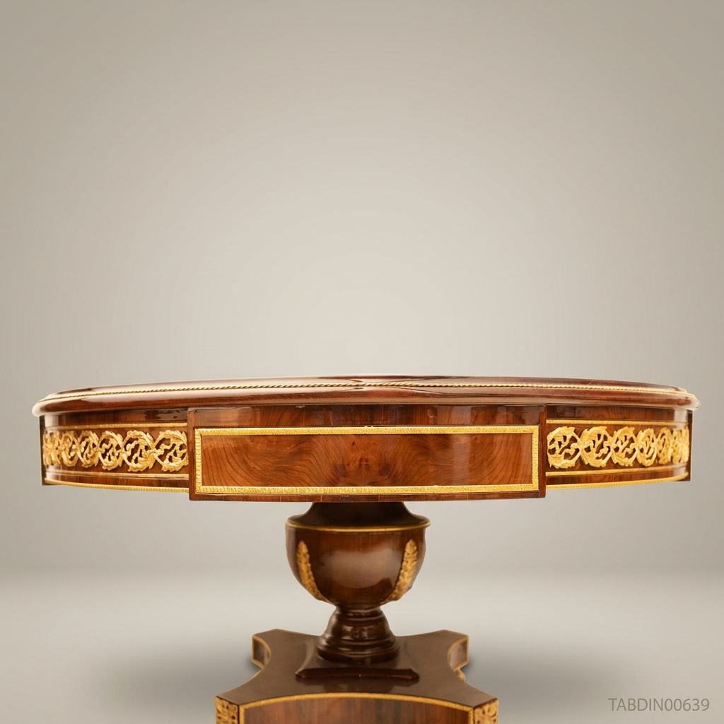Brass & Wood Empire Round Pedestal Dining Table — 16 Persons