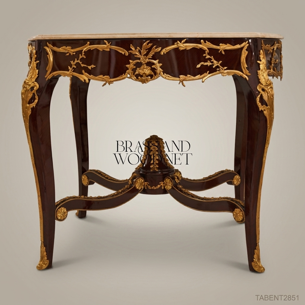 Napoleon III Rococo Revival Octagonal Center Table — Crema Marfil Marble Top with Gilt Bronze Ormolu Apron