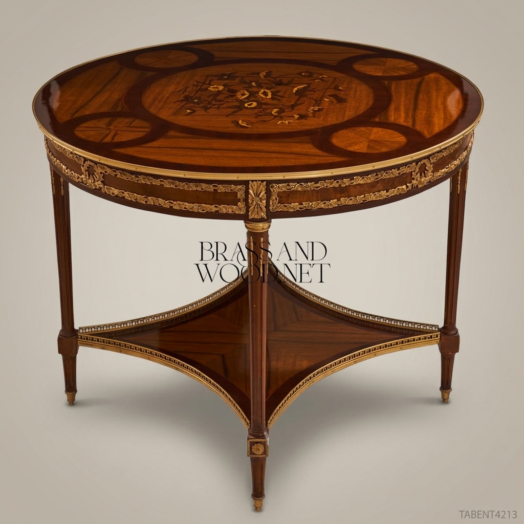 Louis XVI Neoclassical Oval Side Table with Floral Marquetry Top & Gilt Bronze Mounts