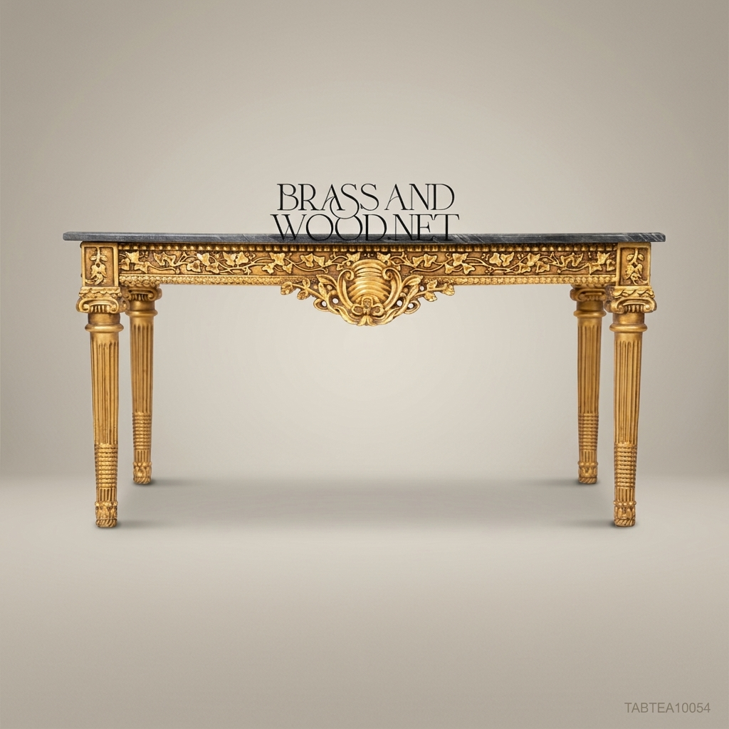 Louis XVI Gilt Carved Salon Set with Black Marble Tables