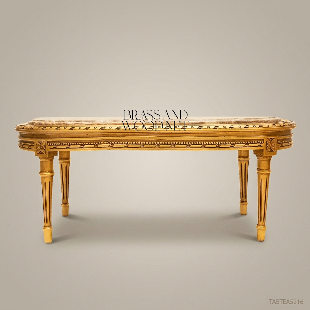 Louis XVI Oval Gilded Wood Salon Coffee Table with Marble Top