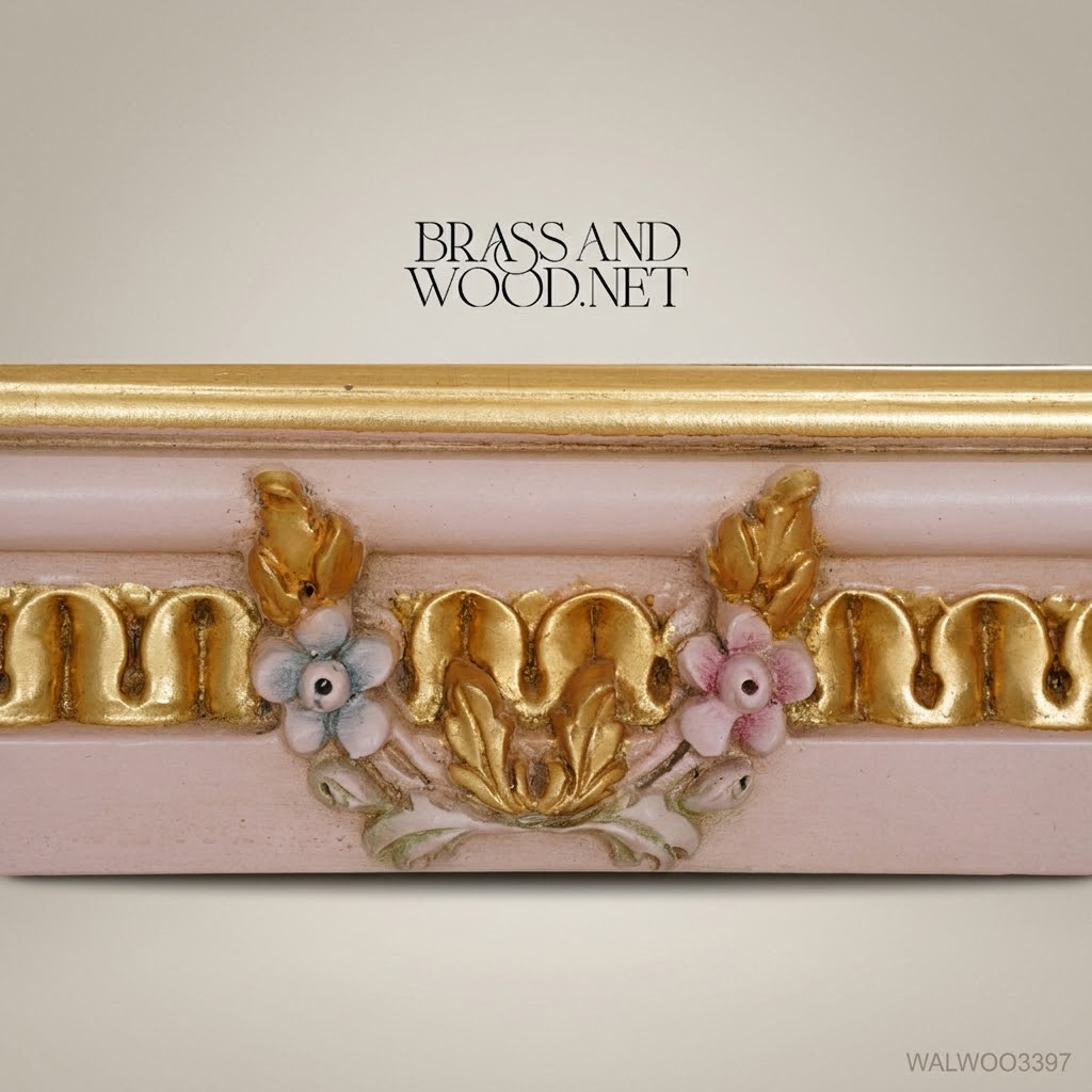 Rococo Full-Length Floor Mirror – Dusty Rose Carved Wood & Gold Leaf Floral Frame