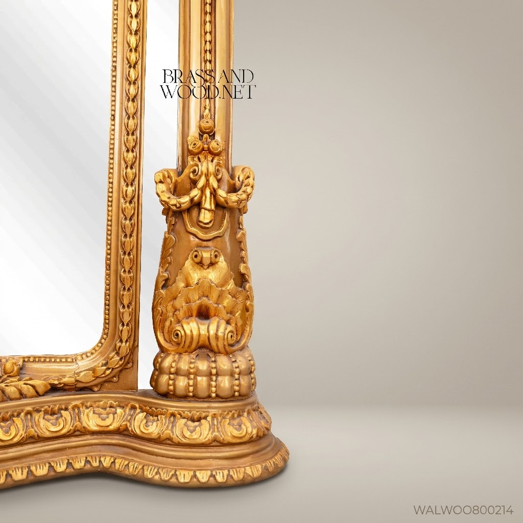 Napoleon III Baroque Revival Gilded Arched Floor Mirror – Corinthian Column Pilasters & Mascaron Base