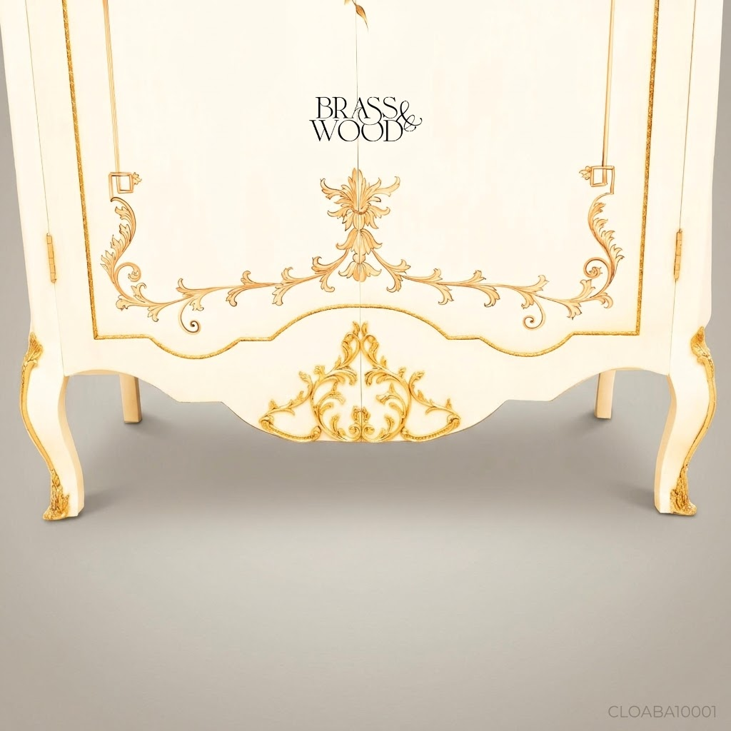 Louis XV Ivory & Gold Leaf Abaya Armoire – Hand-Painted Rococo Single Door