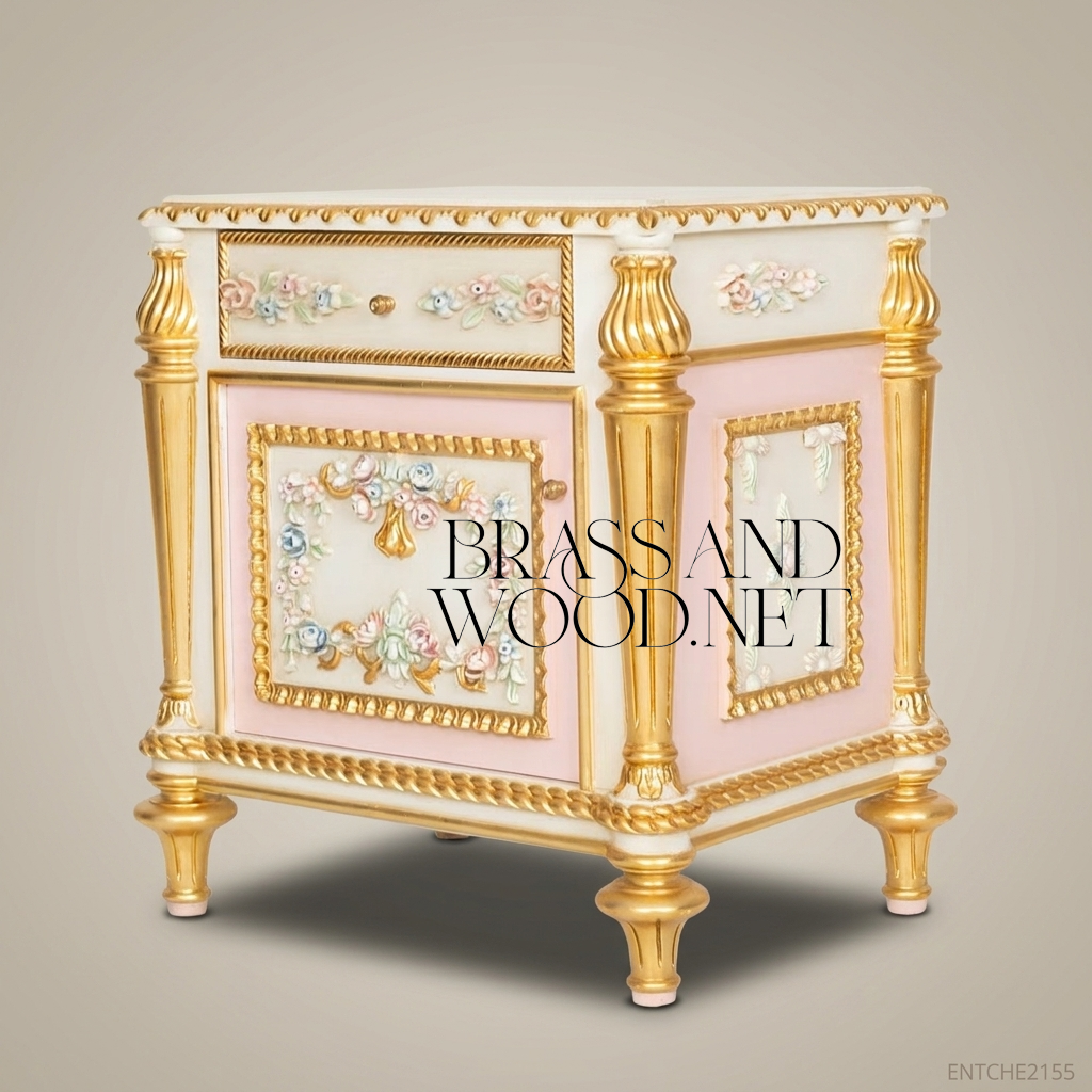 Napoleon III Rococo Revival Bedroom Set — Polychrome Floral Carved Ivory & Gold with Button-Tufted Headboard