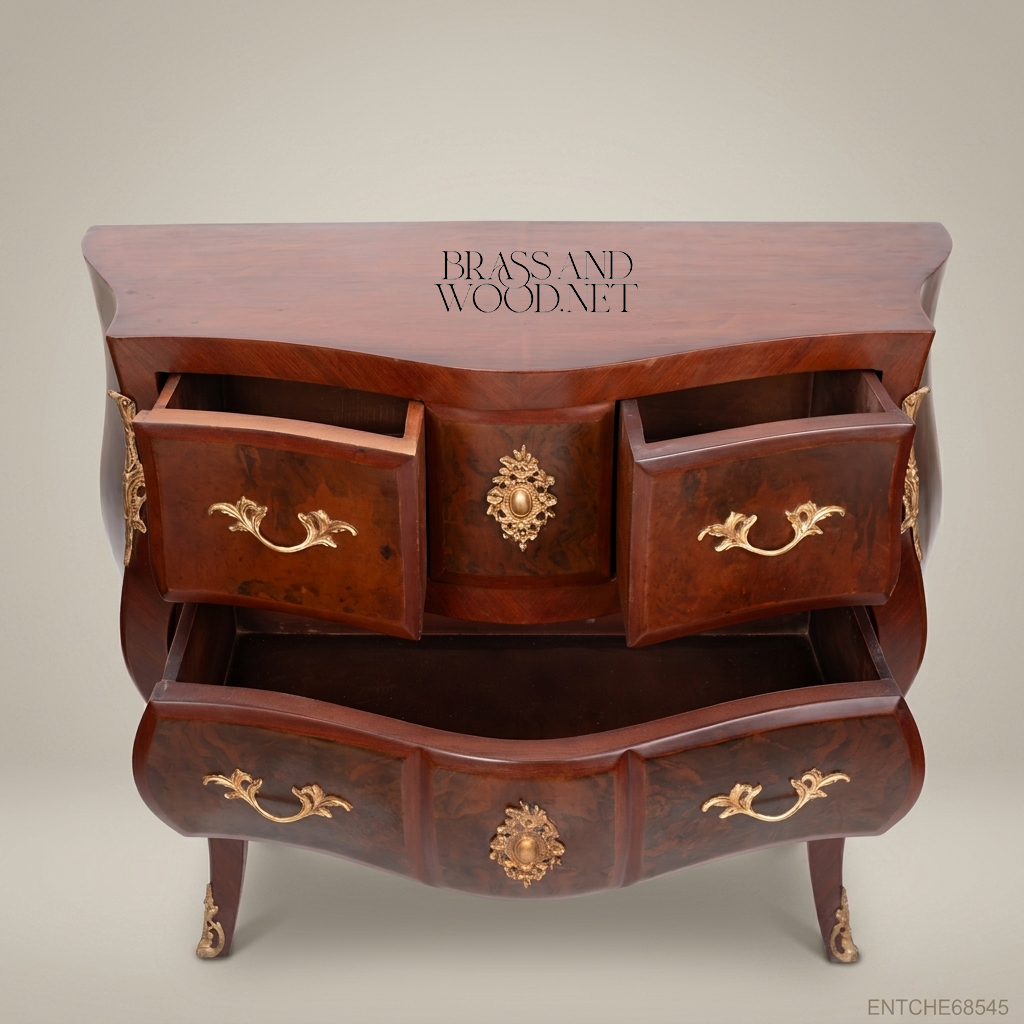 Louis XV Bombe Commode in Burr Walnut with Gilt Brass Mounts & Marble Top