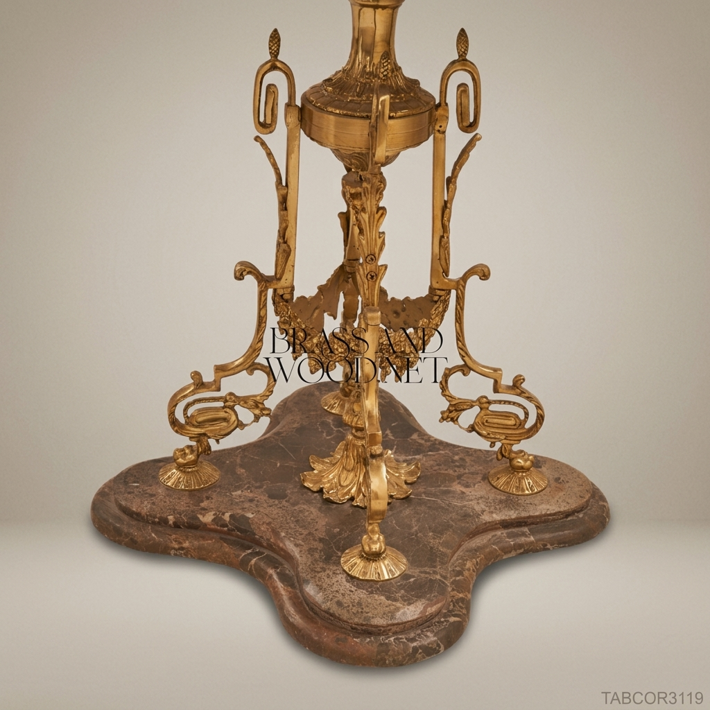 Brass Side Table with Natural Marble - Brown