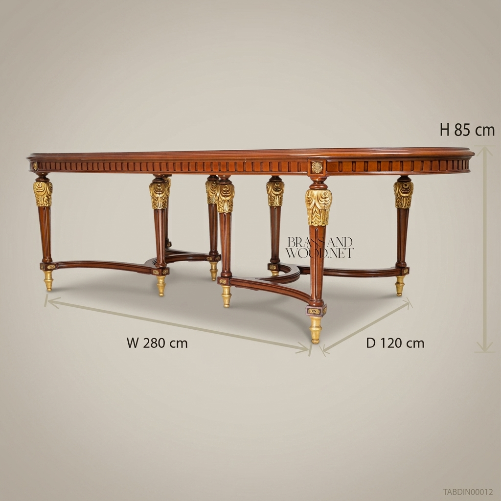 طاولة طعام بيضاوية لويس السادس عشر مع تطعيمات نحاسية مذهبة من Brass & Wood
