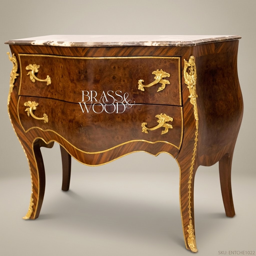 Louis XV Bombe Commode with Marble Top & Gilt Brass Mounts