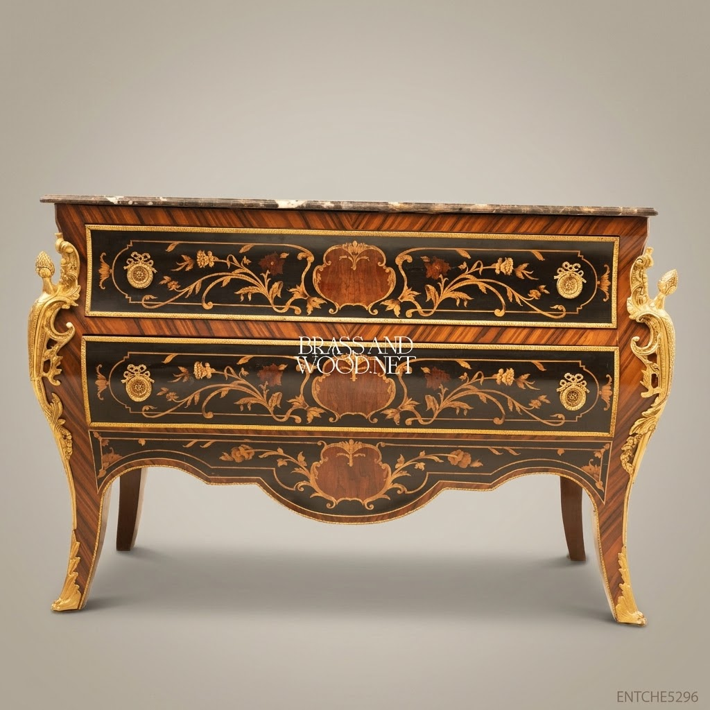 Louis XV Bombe Commode with Marquetry Inlay & Ormolu Mounts