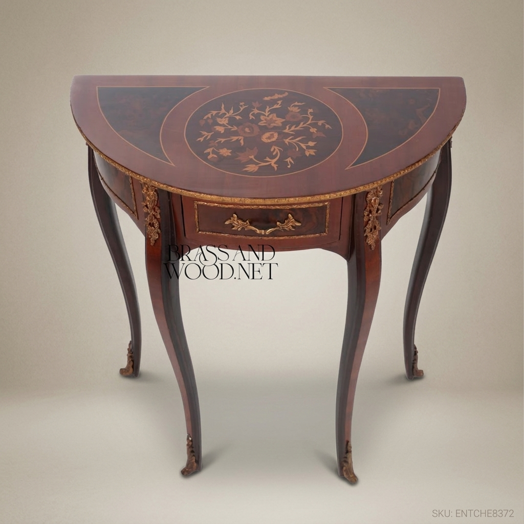 Louis XV Demi-Lune Side Table with Marquetry Top & Ormolu Mounts