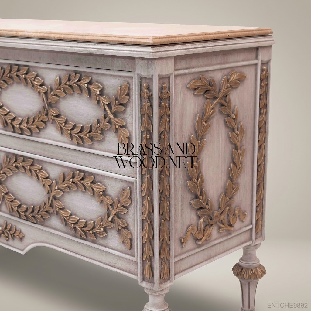 Louis XVI Neoclassical Chest of Drawers with Gilded Laurel Wreath Carvings