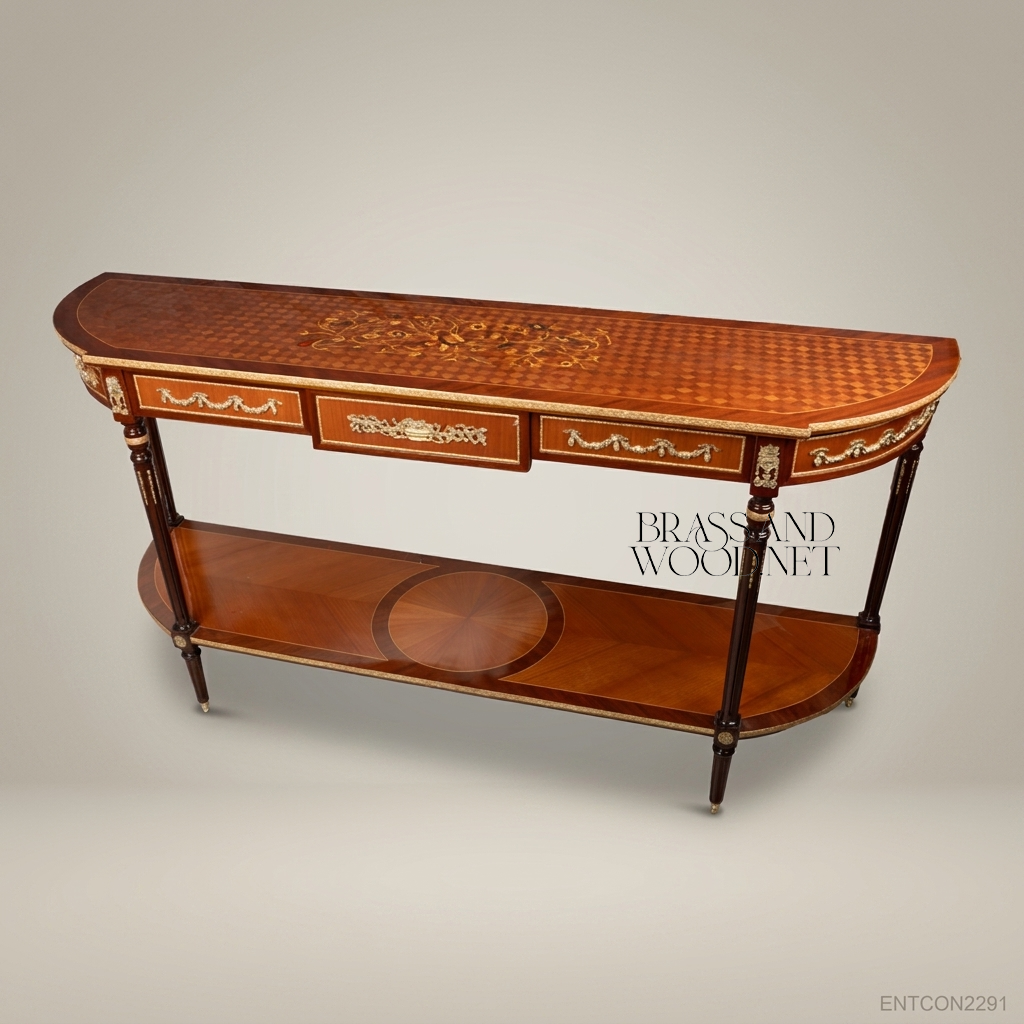 Louis XVI Demilune Console Table with Marquetry & Ormolu Mounts