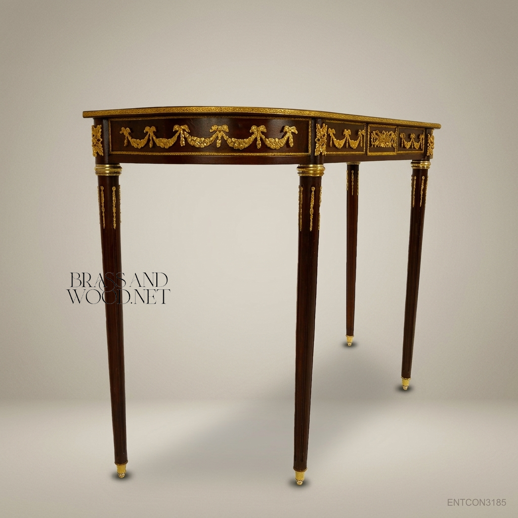 Louis XVI Demilune Console Table – Mahogany & Gilt Bronze Ormolu