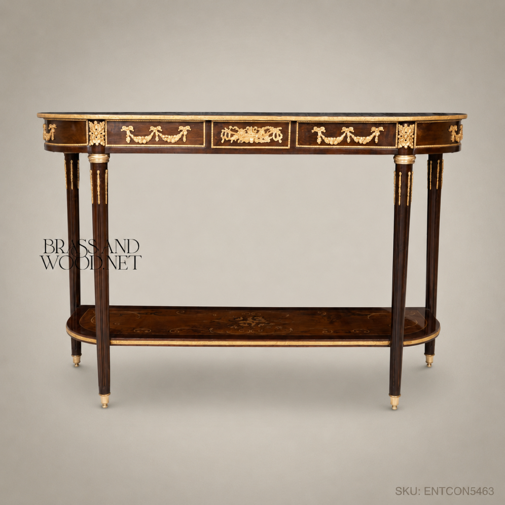Louis XVI Neoclassical Console Table with Marquetry & Gilt Bronze Mounts