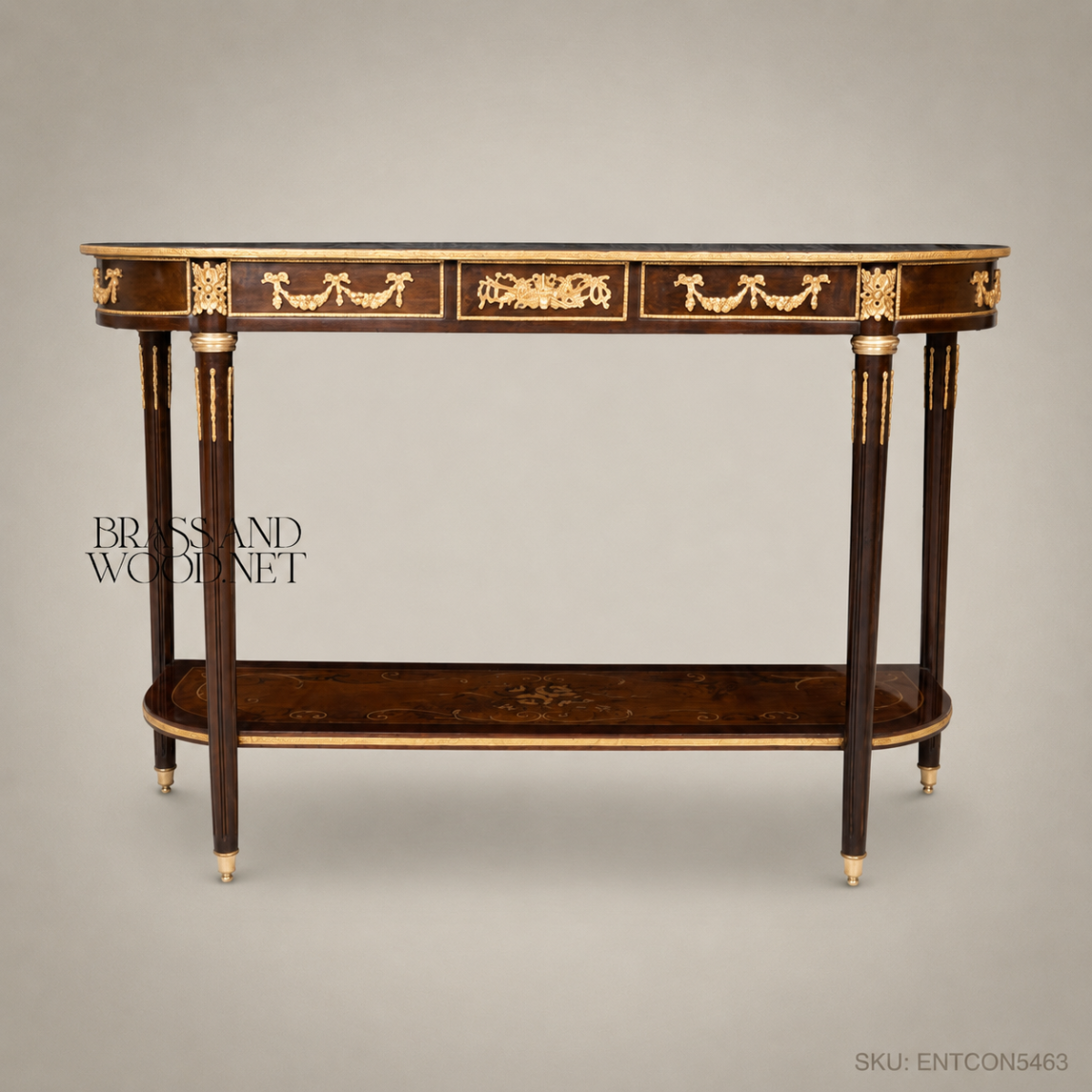 Louis XVI Neoclassical Console Table with Marquetry & Gilt Bronze Mounts