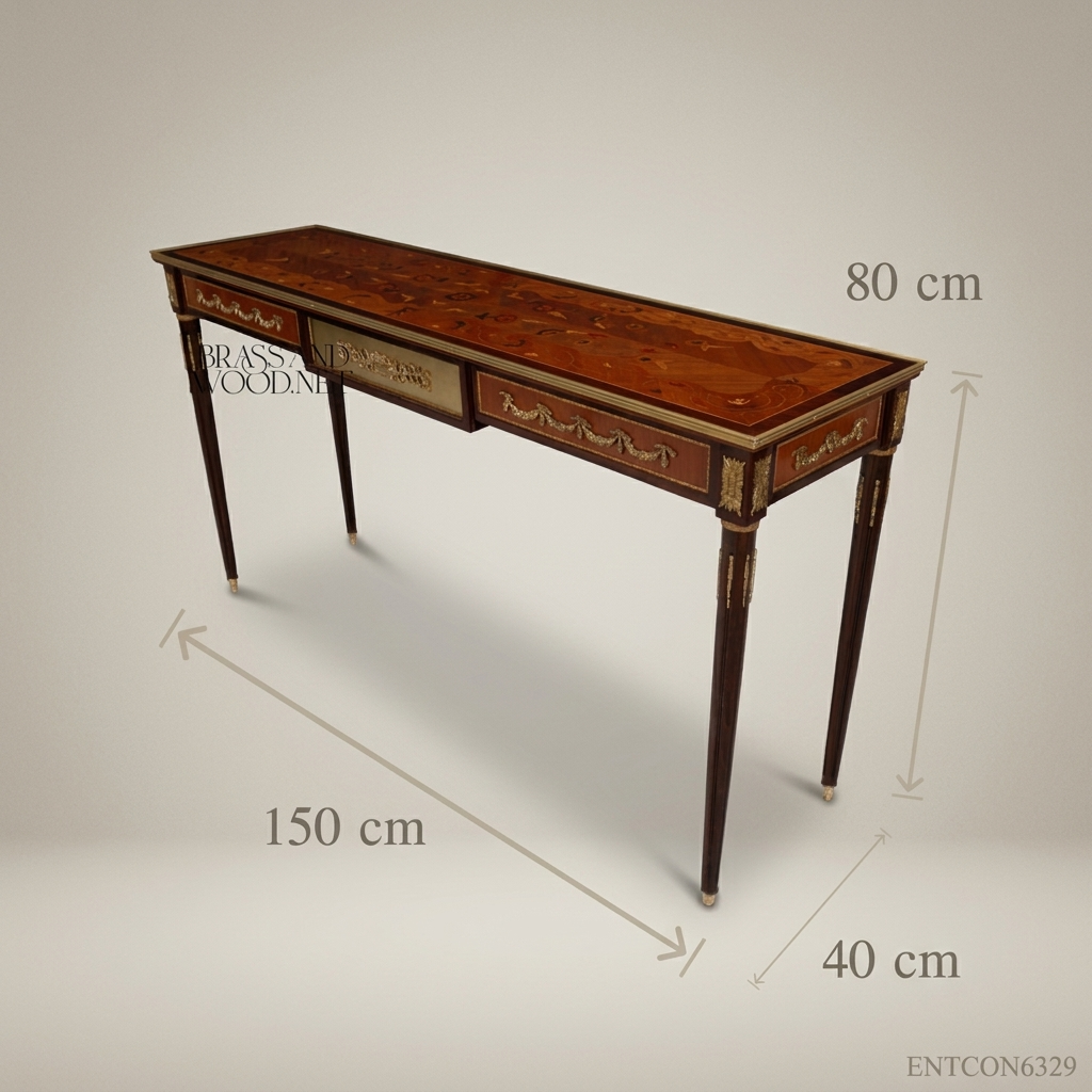 French-Style Brass Mounted Wood Console Table