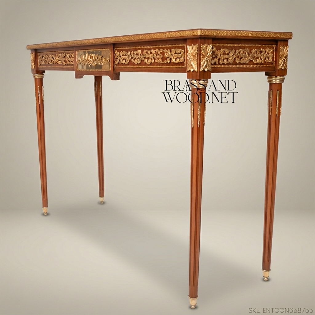 Louis XVI Neoclassical Console Table | Gold-Carved Solid Wood