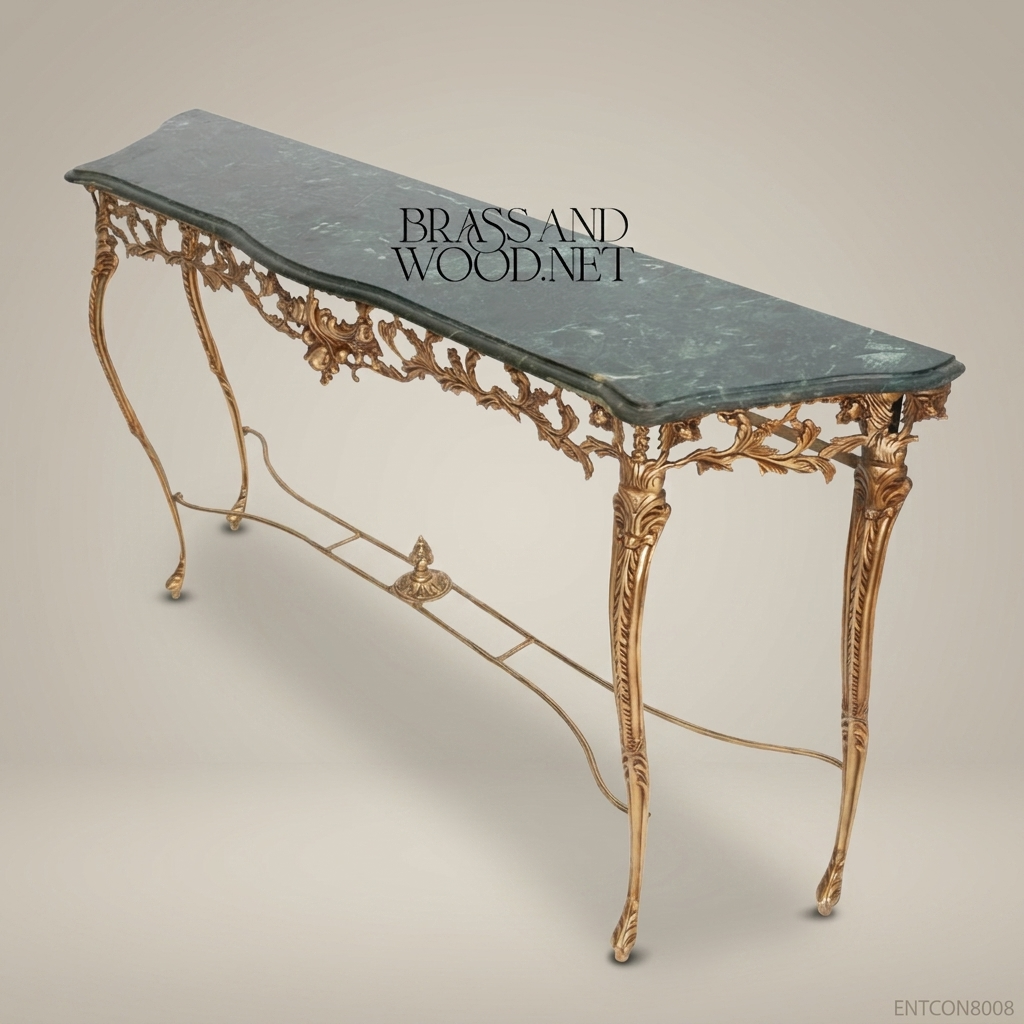 Louis XV Rococo Gold Leaf Console Table with Green Marble Top