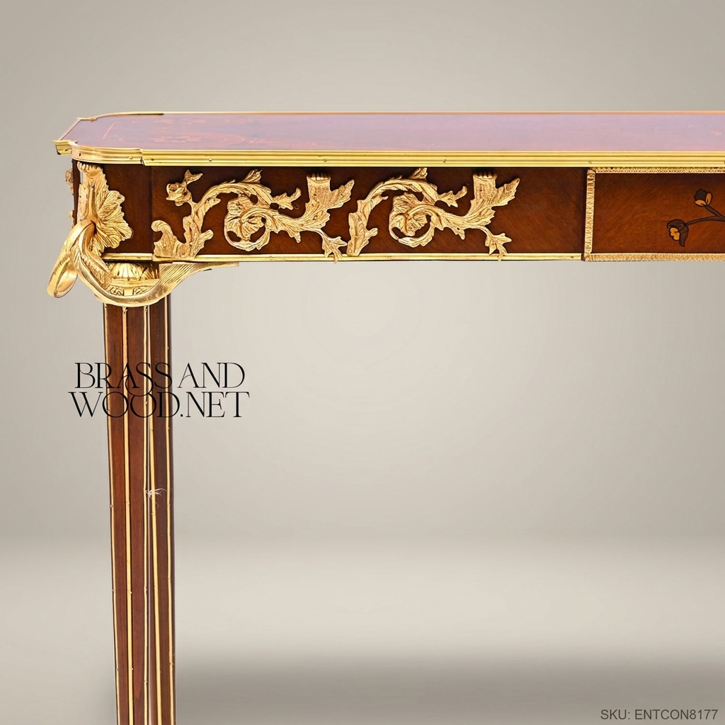 Louis XVI Neoclassical Console Table with Ormolu Mounts & Marquetry Top
