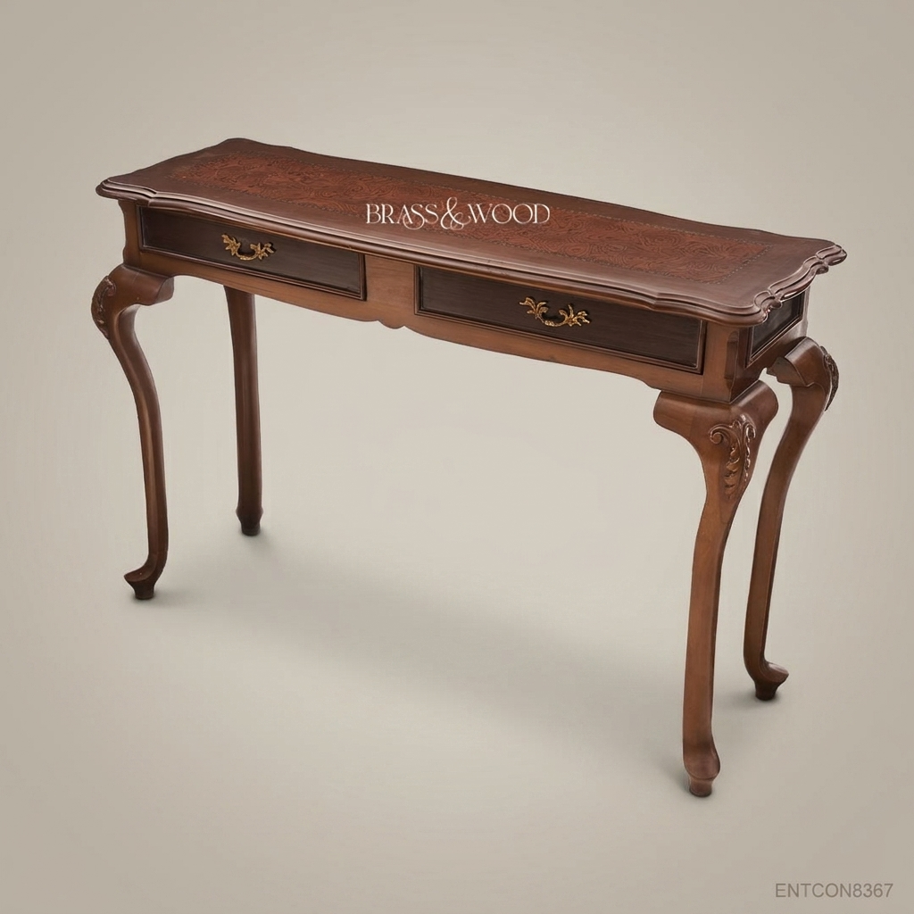 Louis XV Console Table | Walnut Burl Veneer & Antique Brass Hardware