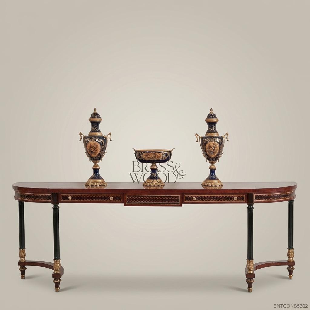 Classic Wooden Console Table with Brass Accents