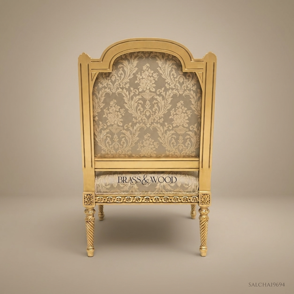 Louis XV Salon Side Chair with Gilt Wood Frame & Brocade Upholstery