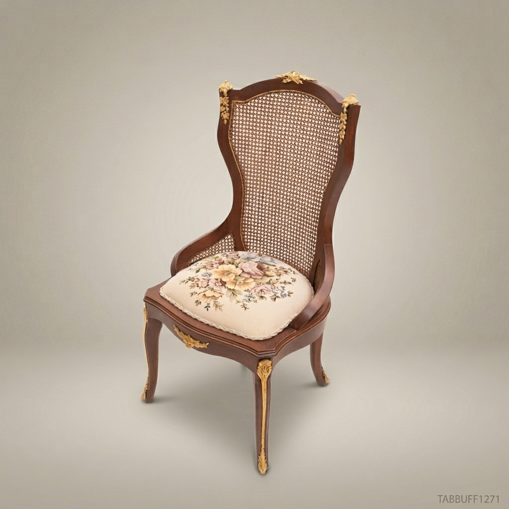 Louis XV Carved Solid Wood Armchair with Ivory Velvet Upholstery & Gilt Accents (With Arms)