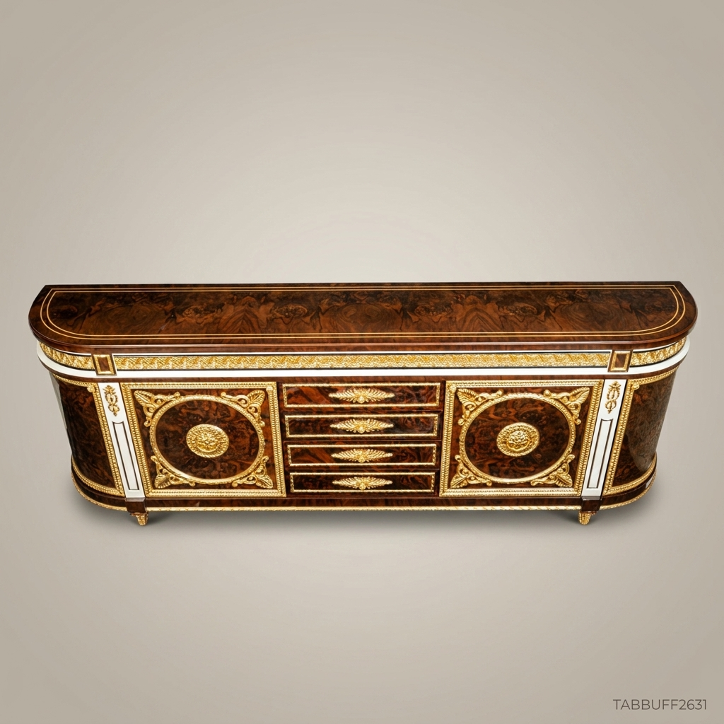 Brass & Wood Louis XVI Burl Wood & Gilt Bronze Buffet — 350cm