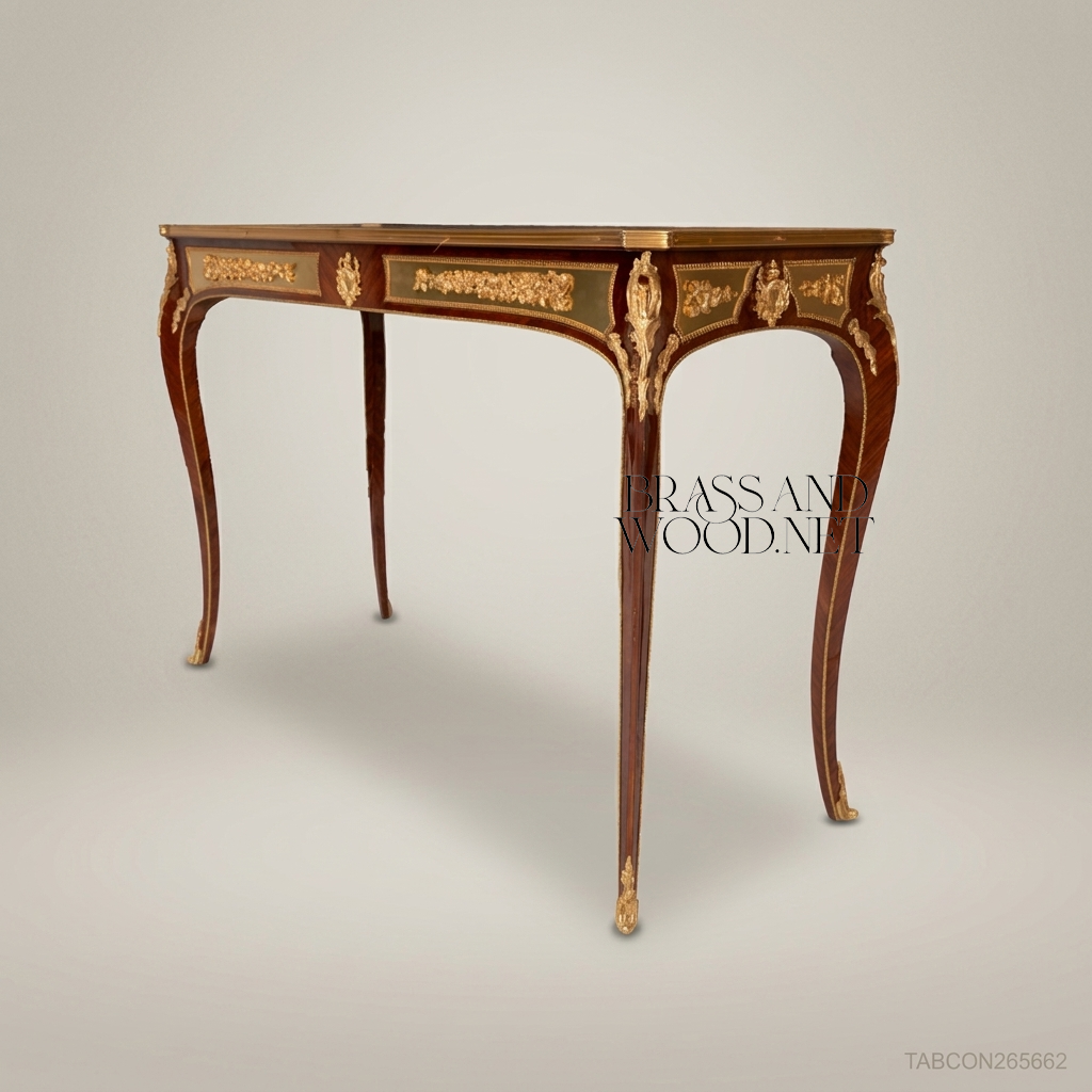 Louis XV Console Table – Marquetry Top & Gilded Bronze Mounts