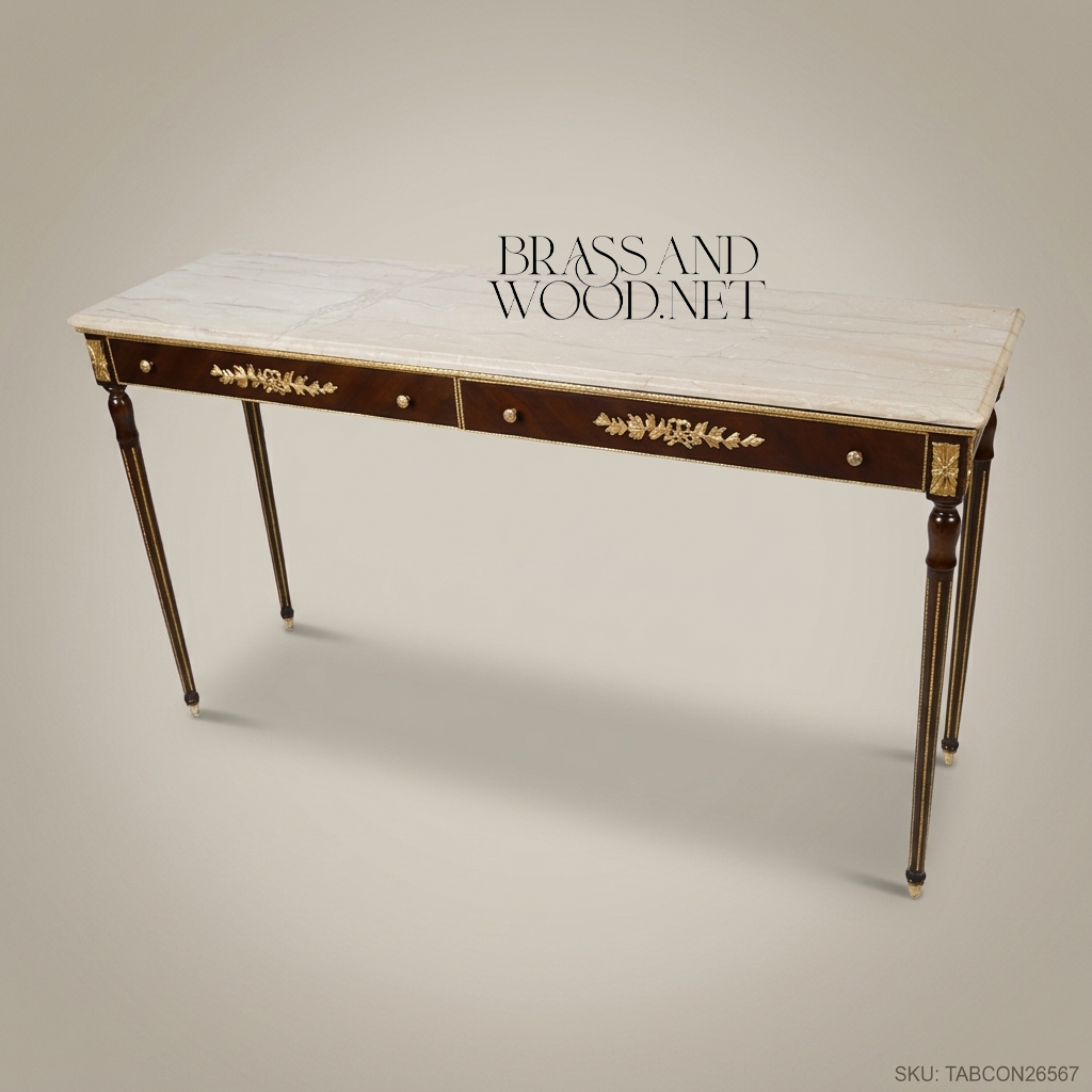 Louis XVI Neoclassical Console Table with Marble Top & Gilt Bronze Ormolu