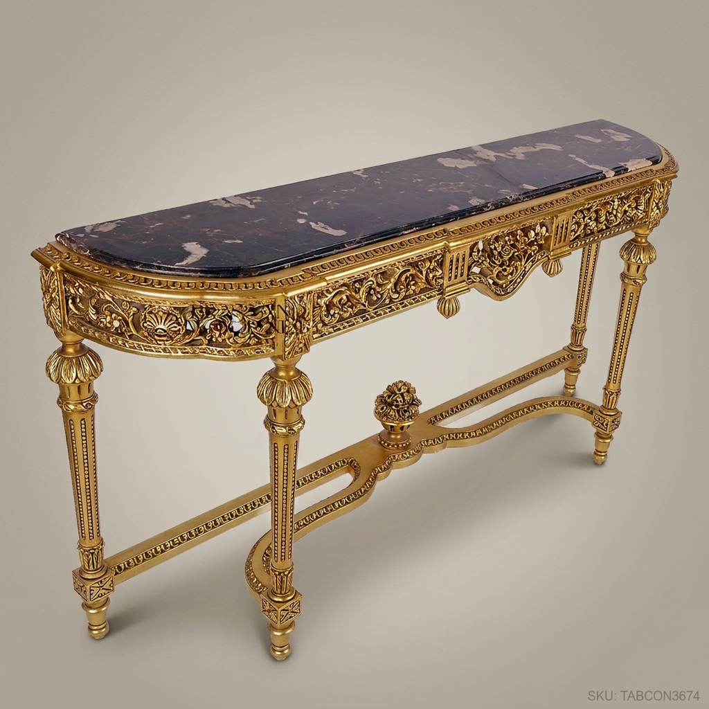 Louis XVI Giltwood Console Table with Marble Top & Floral Carvings