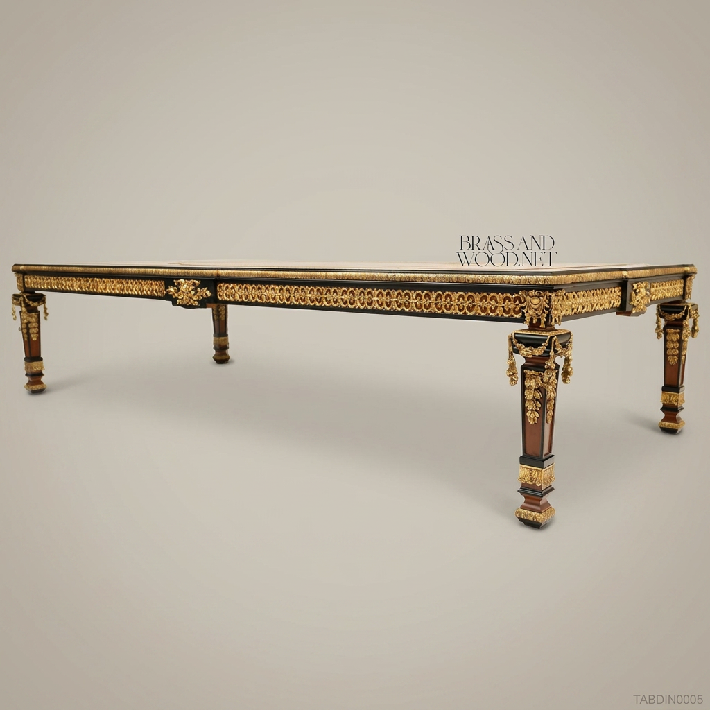 Brass & Wood Empire Marquetry Gilt-Bronze Dining Table — 22 Persons