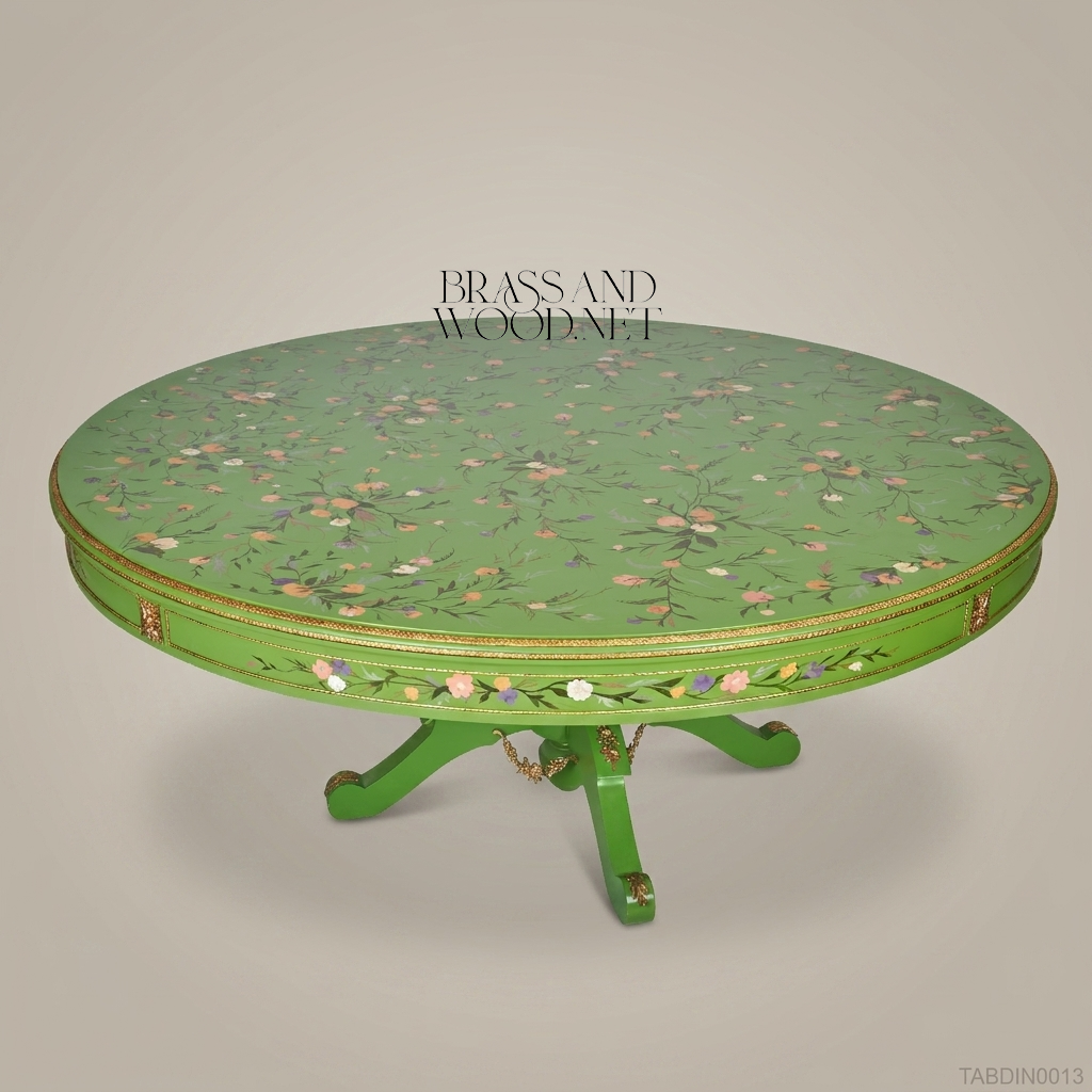 Floral Hand-Painted Green & Gold Dining Set