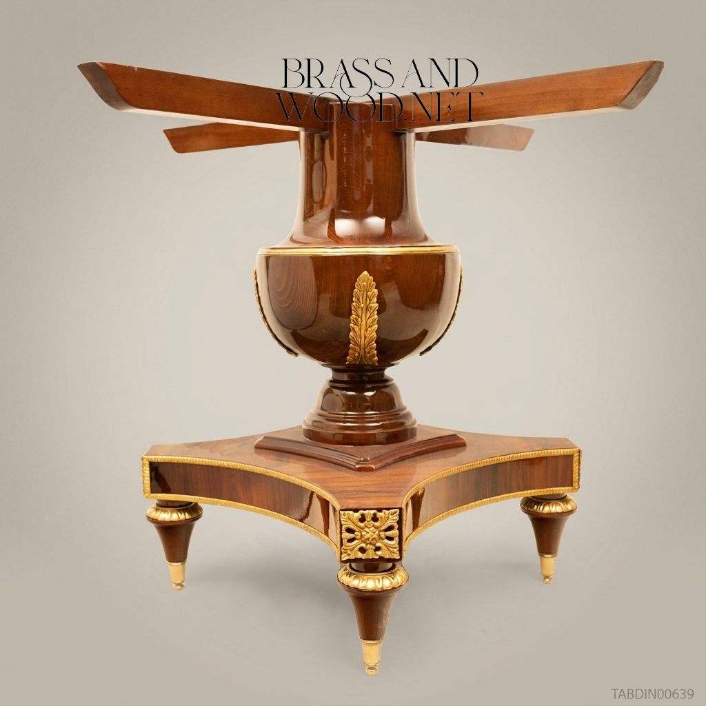 Brass & Wood Empire Round Pedestal Dining Table — 6 Persons